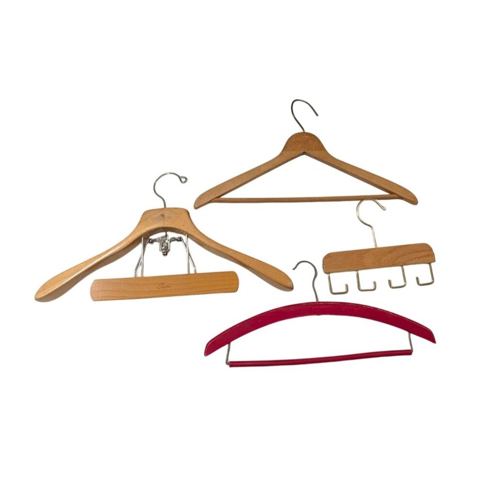 Vintage Wooden Hangers Set 4 Sears Fairy New Fuji Hotel Multi-Use - Picture 2 of 9